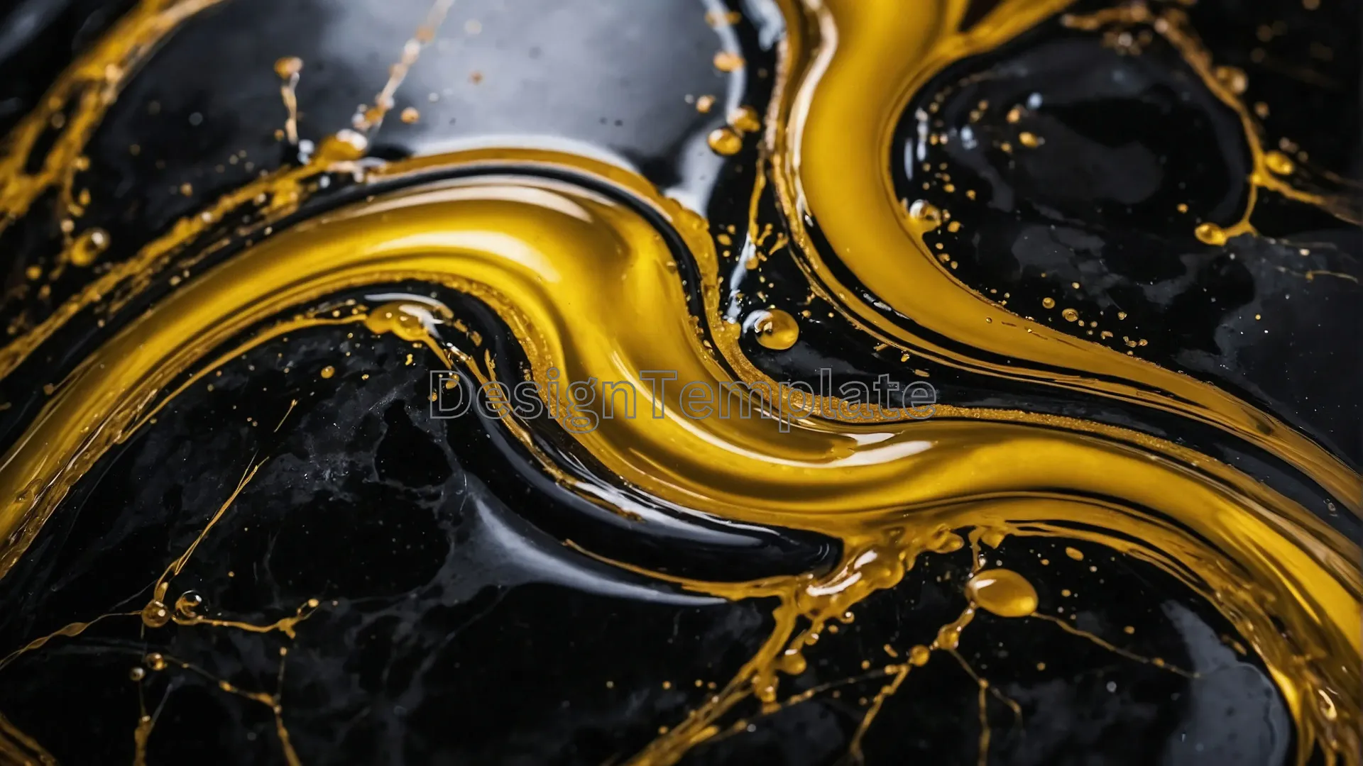 Fluidity Golden Liquid Splash on Black Marble Texture image